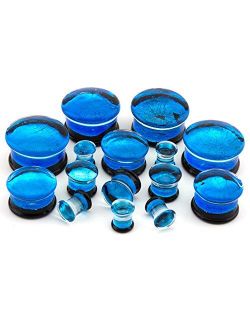 Blue Dichroic Glass Plugs 3/4" (19mm) - 1 Pair (2 Pieces)