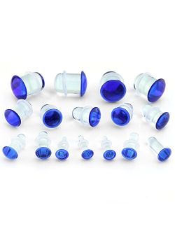 Blue Color Front Single Flare Glass Plugs/Gauges (1 Pair - 2 Pieces)