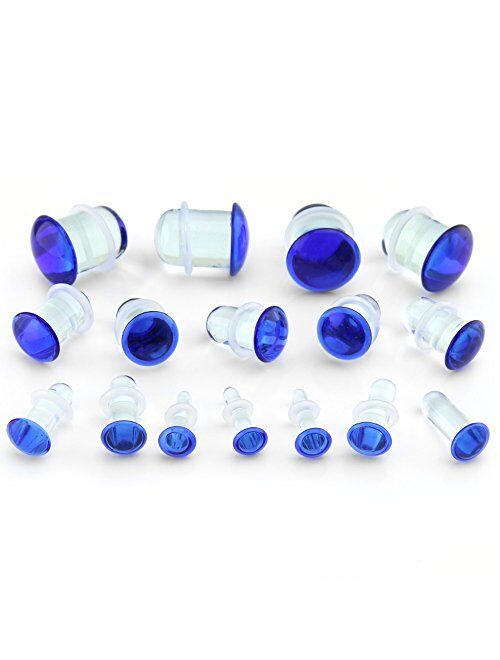 Urban Body Jewelry Blue Color Front Single Flare Glass Plugs/Gauges (1 Pair - 2 Pieces)