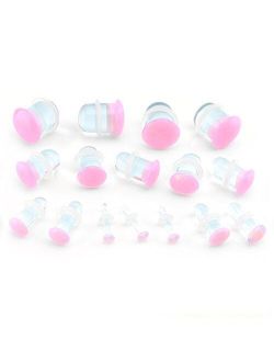 Pink Color Front Single Flare Glass Plugs Sizes/Gauges (1 Pair - 2 Pieces)