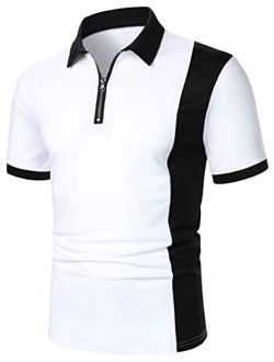 Men's Contrast Collar Short Sleeve Golf Polo Shirt Button Up Regular Fit T Shirts