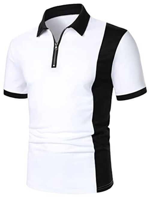 Buy SheIn Men's Contrast Collar Short Sleeve Golf Polo Shirt Button Up ...