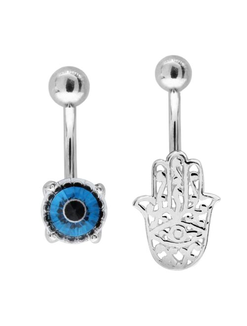 Rhona Sutton Bodifine Stainless Steel and Brass Set of 2 Hamsa and Eye Belly Bars