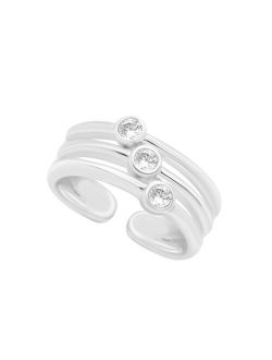 Cubic Zirconia Triple Stone Toe Ring in Silver Plate