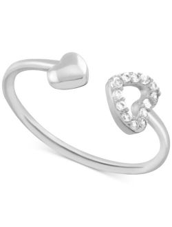 Crystal Heart Open Toe Ring in Silver-Plate