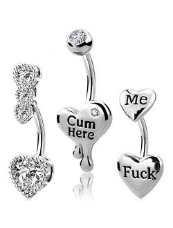 Belly Button Rings Heart Clear CZ 316L Surgical Steel Belly Rings Heart Shaped Letter Navel Rings Belly Rings Belly Piercing Jewelry