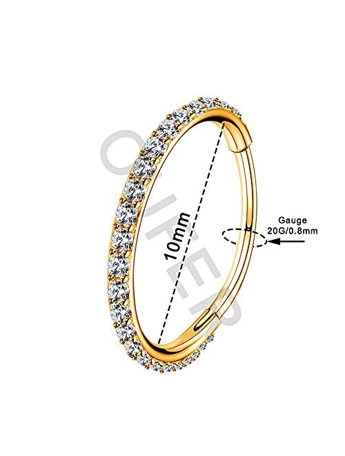 OUFER Gold Hinged Segment Earring Hoop 16G Stainless Steel with Cartilage Earrings Clear CZ Paved Tragus Helix Earrings Cartilage Earring Septum Nose Ring Hoop