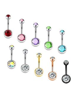 Belly Button Rings Pack 14G Surgical Steel Shiny CZ Belly Rings Jewelry Crystal Balls Navel Piercing Jewelry