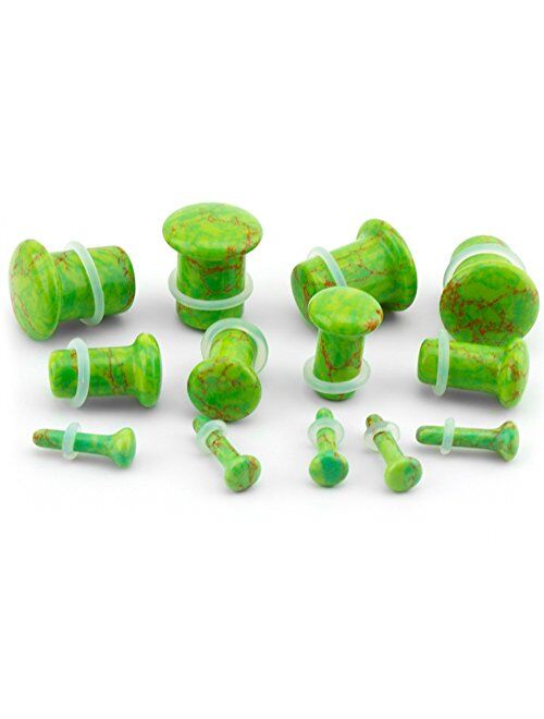 Urban Body Jewelry 1/2" (12mm) Green Howlite Stone Single Flare Plugs/Gauges (1 Pair)