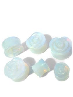 1 Pair of 1/2 Gauge (12mm) Double Flared Precious Opalite Rose Bud Stone Plugs (STN035)
