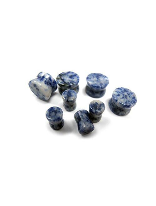 Urban Body Jewelry Pair of 4 Gauge (4G - 5mm) Blue Fluorite Stone Plugs