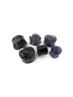 1 Pair of 3/4" Gauge (20mm) Double Flared Purple Amethyst Rose Bud Stone Plugs (STN071)