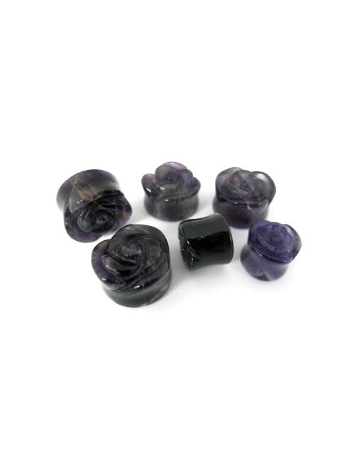 Urban Body Jewelry 1 Pair of 3/4" Gauge (20mm) Double Flared Purple Amethyst Rose Bud Stone Plugs (STN071)