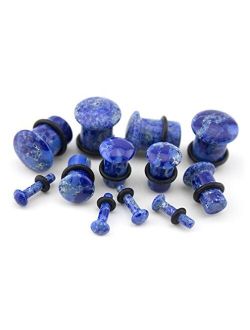 1 Pair of 4 Gauge (4G - 5mm) Synthetic Blue Agate Stone Plugs - Single Flare
