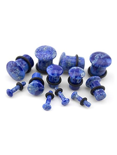 Urban Body Jewelry 1 Pair of 4 Gauge (4G - 5mm) Synthetic Blue Agate Stone Plugs - Single Flare