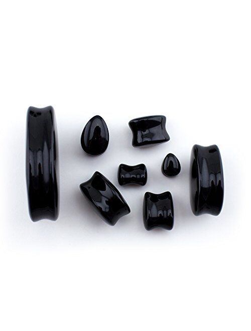 Urban Body Jewelry 1 Pair of 1 & 3/8" Inch (35mm) Black Obsidian Stone Teardrop Plugs/Gauges