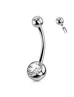 Titanium Long Belly Button Rings, Internally Threaded 14mm Navel Piercing Jewelry, Round CZ Belly Ring for Women