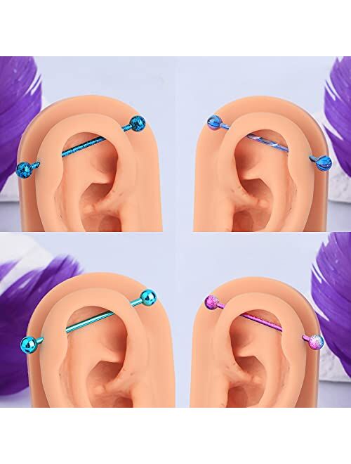 OUFER 4PCS 14G Surgical Steel Paint Swirl Splatter Industrial Barbell Cartilage Earrings 35mm Industrial Piercing Jewelry