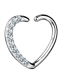 Heart Daith Earring 14K Soild White Gold Heart Sharped Right Closure Daith Cartilage Tragus Helix Earrings 16 Gauge Piercing Jewelry