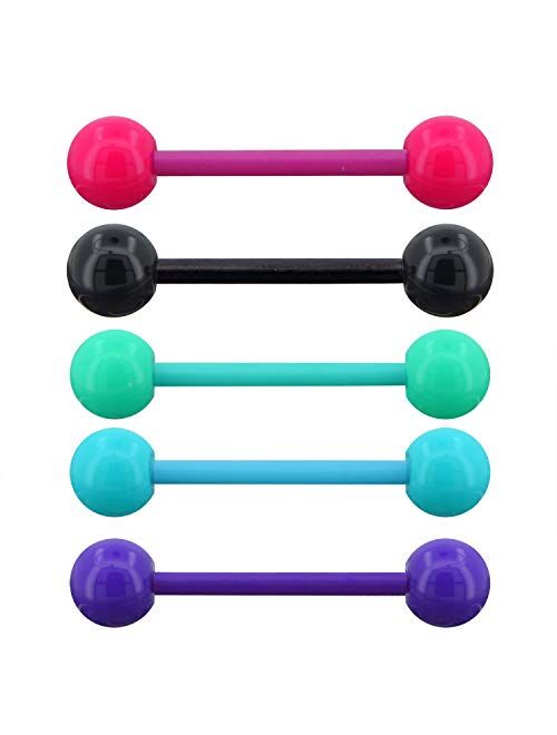 OUFER 14G 5PCS Soft Acrylic Tongue Rings Barbell Colorful Tongue Barbell Tongue Piercing for Women