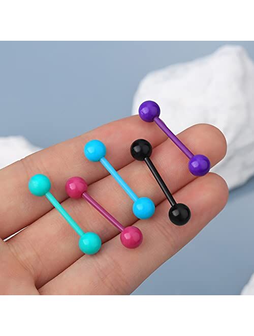 OUFER 14G 5PCS Soft Acrylic Tongue Rings Barbell Colorful Tongue Barbell Tongue Piercing for Women