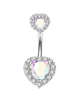 14G Double Heart Cubic Zirconia Navel Belly Button Ring Surgical Steel Piercing Jewelry