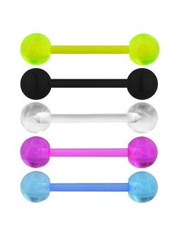 5 PCS No Allergy Neon Acrylic Tongue Rings Colorful Tongue Barbell Tongue Piercing Jewelry