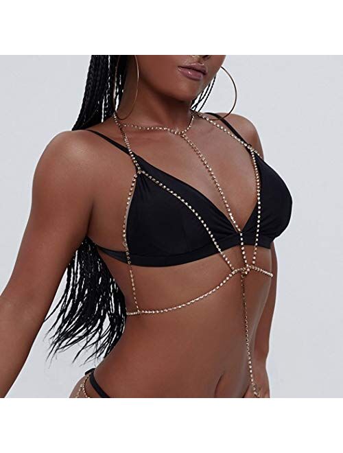 Nicute Party Bra Chains Rhinestone Body Chain Body Jewelry for Women and Girls
