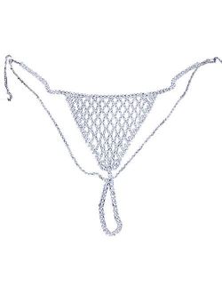 Althrorry Bridal Rhinestone Thong Panties, Crystal Belly Waist Body Chain Jewelry Cute Sexy Bikini Rhinestone Underwear