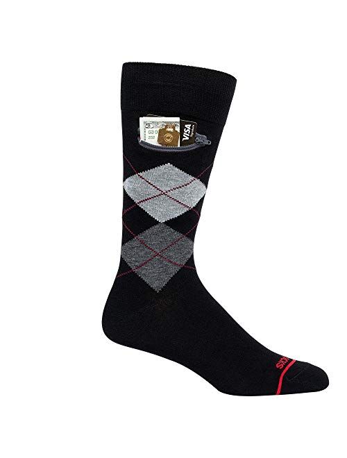 Pocket Socks Men with Zip Security Pocket for ID, Key or Cash Money, One Size Fits Most