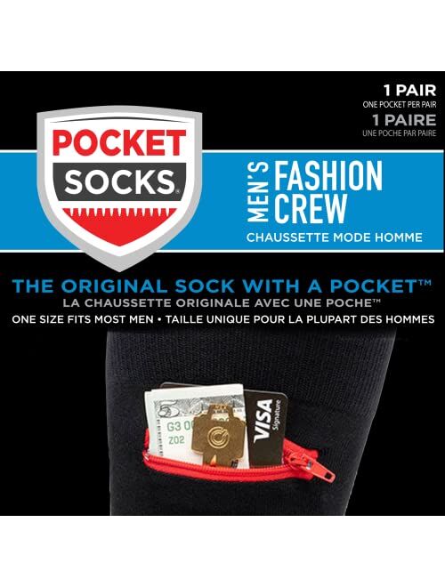 Pocket Socks Men with Zip Security Pocket for ID, Key or Cash Money, One Size Fits Most