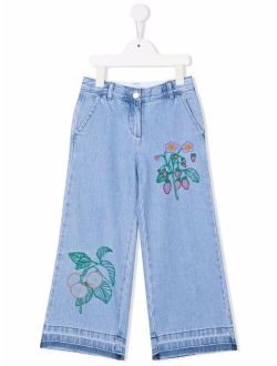 Kids floral-embroidered straight-leg jeans