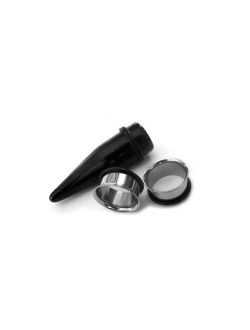 15mm Gauge Ear Stretching Kit - 1 Pair of Steel Plugs & 1 Black Acrylic Taper (3 Pieces)