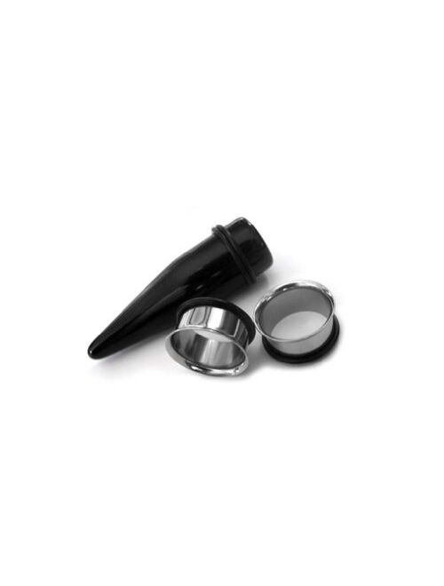 Urban Body Jewelry 15mm Gauge Ear Stretching Kit - 1 Pair of Steel Plugs & 1 Black Acrylic Taper (3 Pieces)