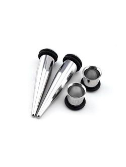 00 Gauge Ear Stretching Kit - (00G - 10mm) 2 Steel Tapers & 2 Steel Tunnels (4 Pieces)