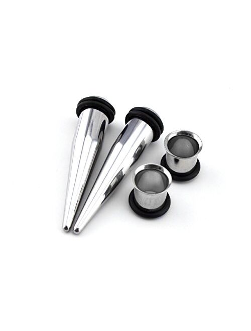 Urban Body Jewelry 00 Gauge Ear Stretching Kit - (00G - 10mm) 2 Steel Tapers & 2 Steel Tunnels (4 Pieces)