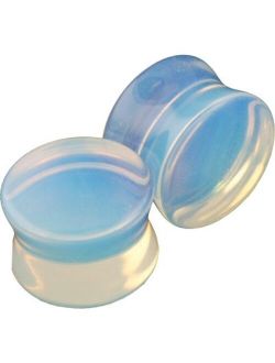 (00 Gauge ~ 10mm) 1 Pair of Precious Opalite Glass Plugs (Double Flare) (STN034)