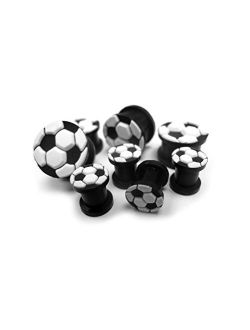1 Pair of 2 Gauge (2G - 6mm) Silicone Soccer Ball Plugs - Double Flare (SIL043)