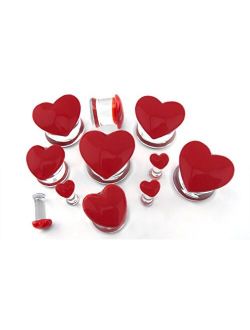 1 Pair of 4 Gauge (4G - 5mm) Red Heart Glass Plugs - Double Flares