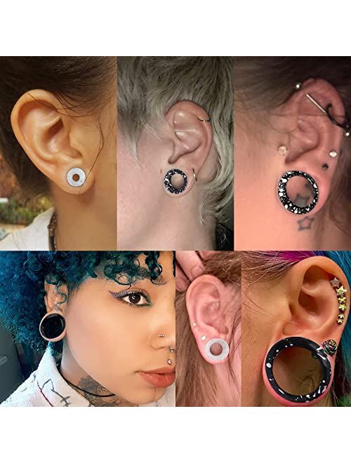 OUFER Silicone Tunnels 3 Pairs Ear Gauges Soft Ear Plugs Flesh Double Flared Ear Piercing Jewelry Stretcher Expander Set for Women Men