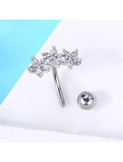 OUFER 16G 316L Surgical Steel Sparkle Flower Zircon Rook Piercing Jewelry Cartilage Tragus Earrings Curved Barbell