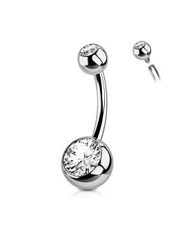 Titanium Belly Button Rings Internally Threaded Navel Piercing Jewelry Round CZ Belly Ring for Women