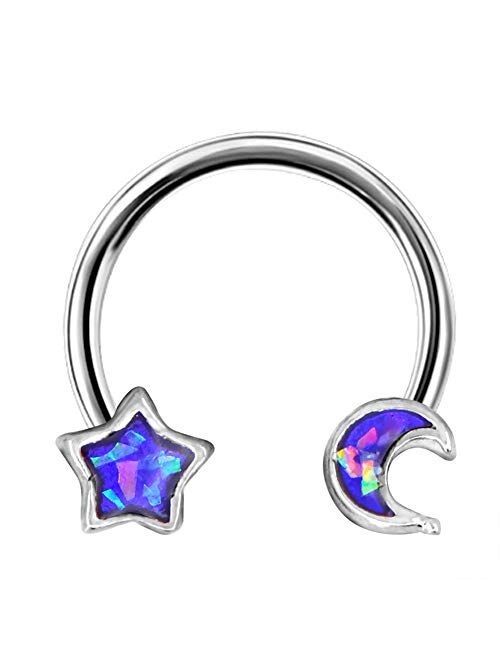 OUFER 316L Stainless Steel Daith Earrings Purple Moon Star Shape Horseshoe Circular Barbell Cartilage Hoop Septum Piercing