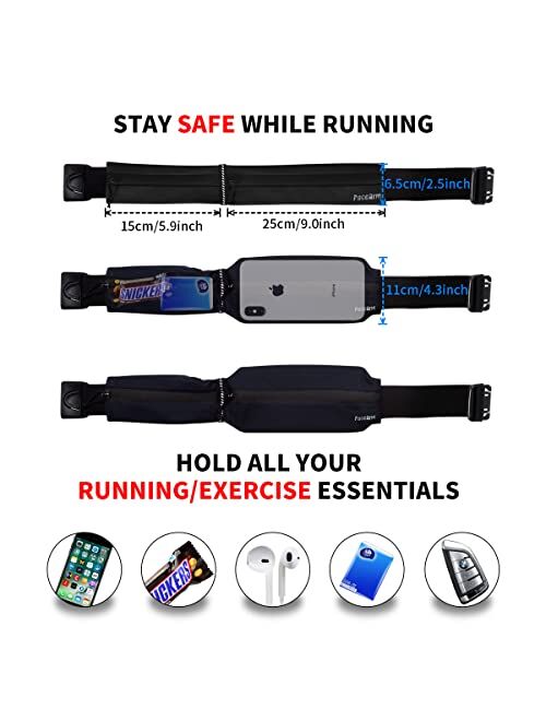 PACEARM Running Belt for Phone, Water Resistant Runners Belt Waist Pack, Bounce-Free iPhone Running Waist Belt for Women Men, Ultra-Light Adjustable Running Pouch for Spo