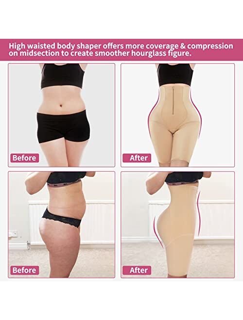 MICOHPKLE Women Waist Trainer Shapewear Tummy Control Panties Hi-Waist Butt Lifter Body Shaper Thigh Slimmer Zip & Hook