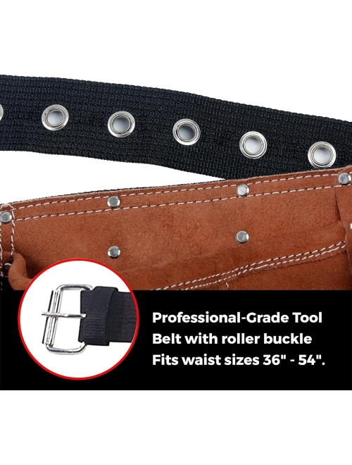 Nut Hugger Mens 12-Pocket Suede Leather Tool Belt and Work Apron - 2 Hammer Loops and Adjustable Waist Belt - For Woodworkers, Framers, Contractors, Plumbers, Welders Con