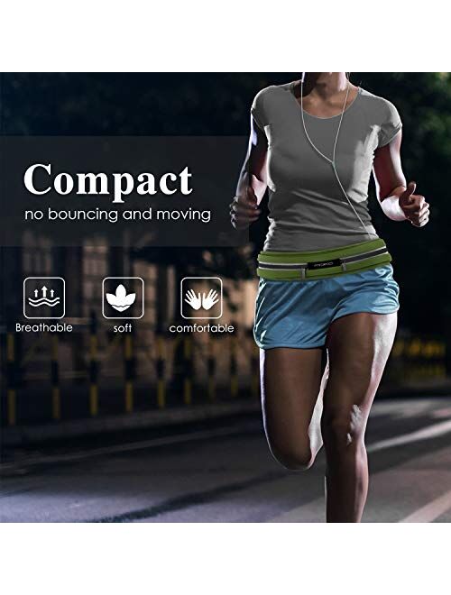 MoKo Sports Running Belt, Outdoor Dual Pouch Sweatproof Reflective Slim Waist Pack, Fitness Workout Belt Fanny Pack Compatible with iPhone 12/12 Pro/12 Mini, iPhone 11 Pr