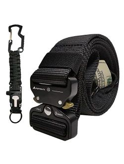 PuPeiLife Military Security Tactical Travel Money Belt - Hidden Pocket Concealed Zipper Nylon Belt for Man Waist Below 42 Inches Included EDC Paracord Keychain - Black 2 
