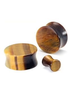 1 Pair of 1 Inch Gauge (25mm) Tiger Eye Stone Double Flared Plugs (STN060)