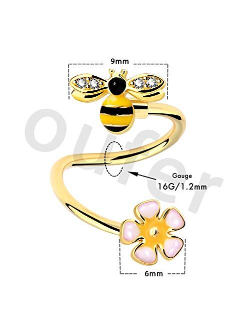 OUFER Helix Piercing 16G 316L Stainless Steel Twisted Spiral Barbell Cute Dainty Bee Flower Belly Bars Navel Ring Lip Labret Piercing Jewellery